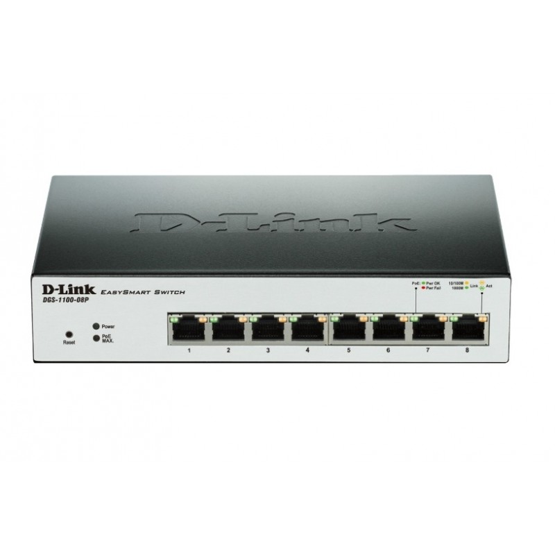 SWITCH RETE 8 PORTE EASYSMART 10/100/1000 DGS-1100-08P POE
