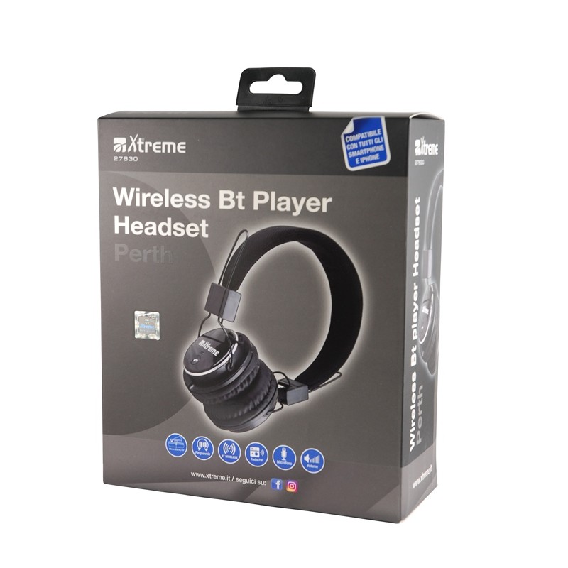 CUFFIE MICROFONO WIRELESS BT + FM + MICROFONO NERE